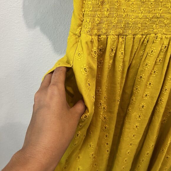 Cleobella Kaia Yellow Eyelet Cotton Mini Summer Dress Medium Boho Casual - Picture 7 of 10